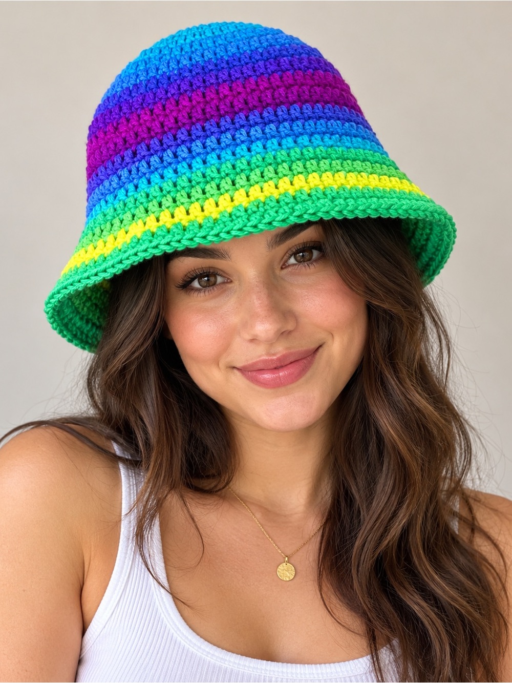 Handmade Rainbow Crochet Bucket Hat Adult Size